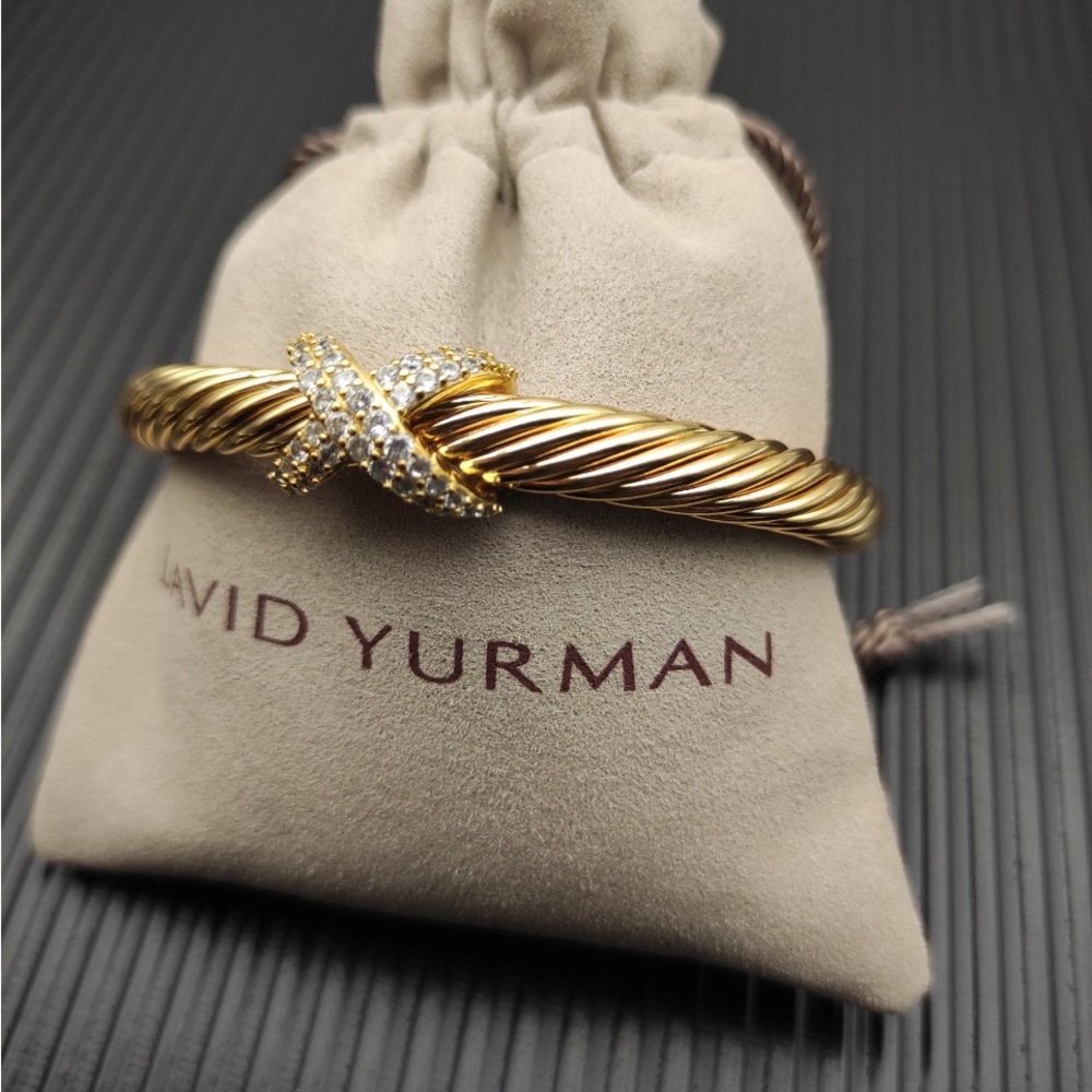 David Yurman Gold Cable Bracelet with PavĂŠ X Accent